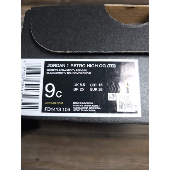 Jordan 1 Retro High OG TD Toddler Kids Shoes White Black Red Size 9C FD1413 106 - Picture 1 of 8